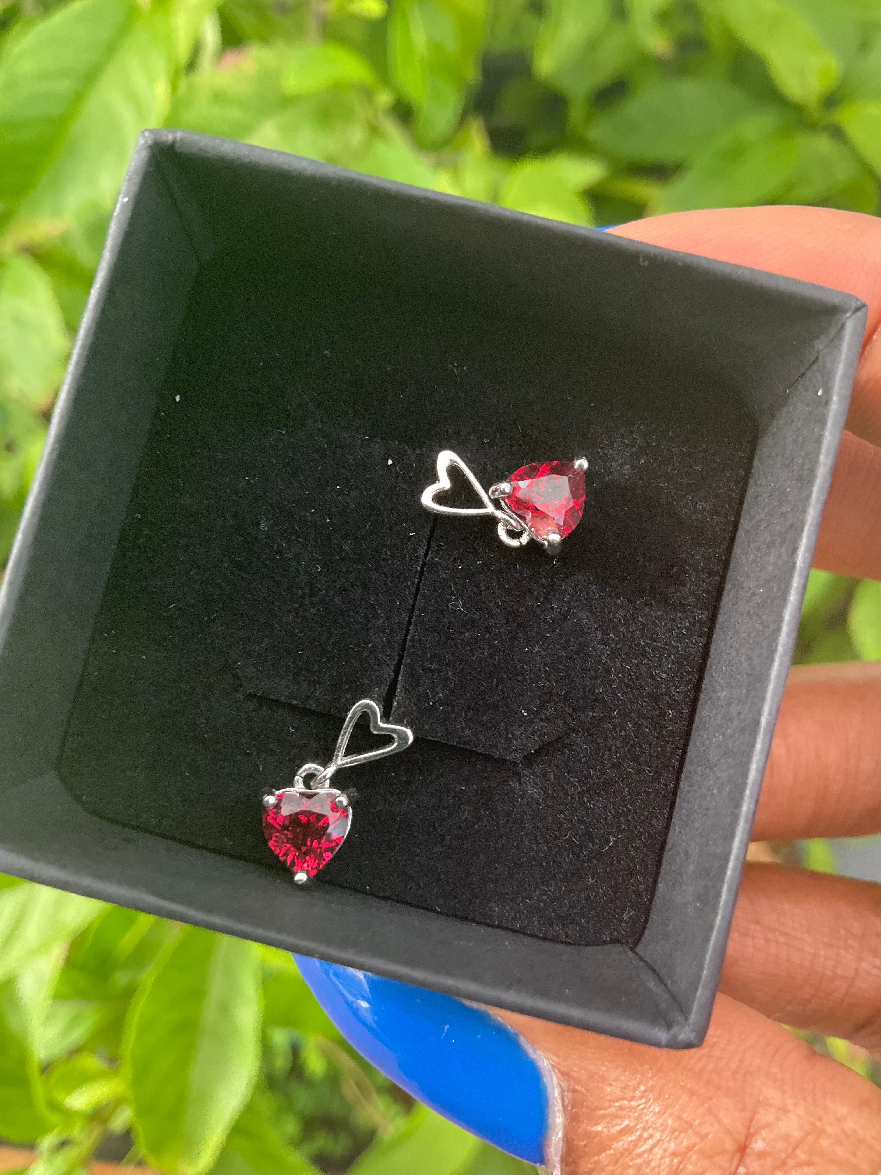 Garnet Heart Dangly Earring