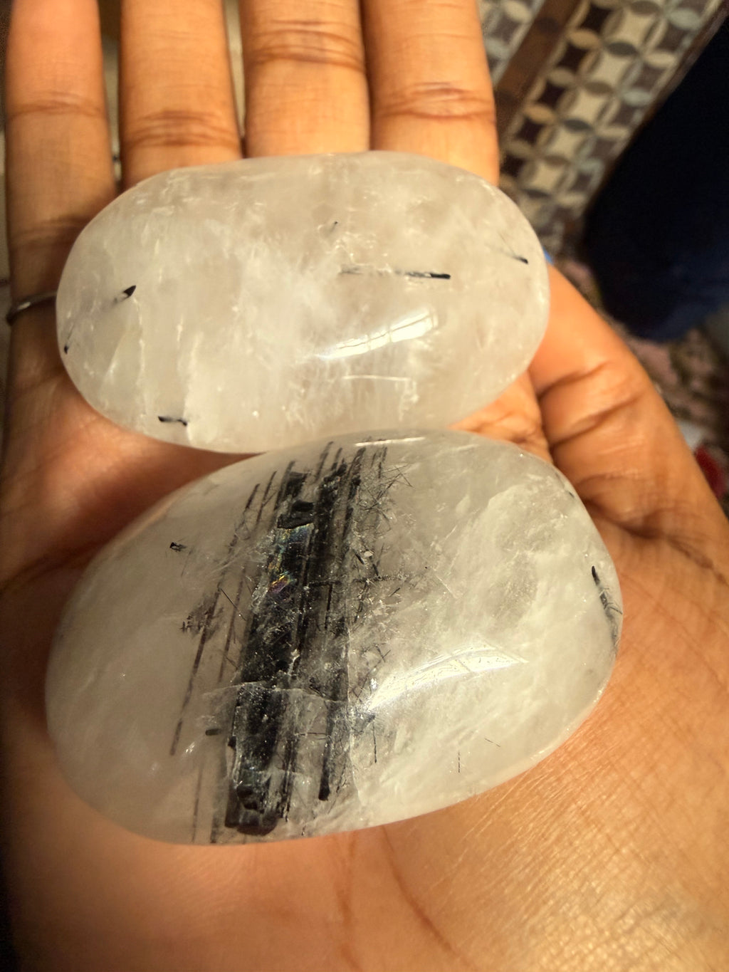 Tourmalinated Quartz Palm Stone