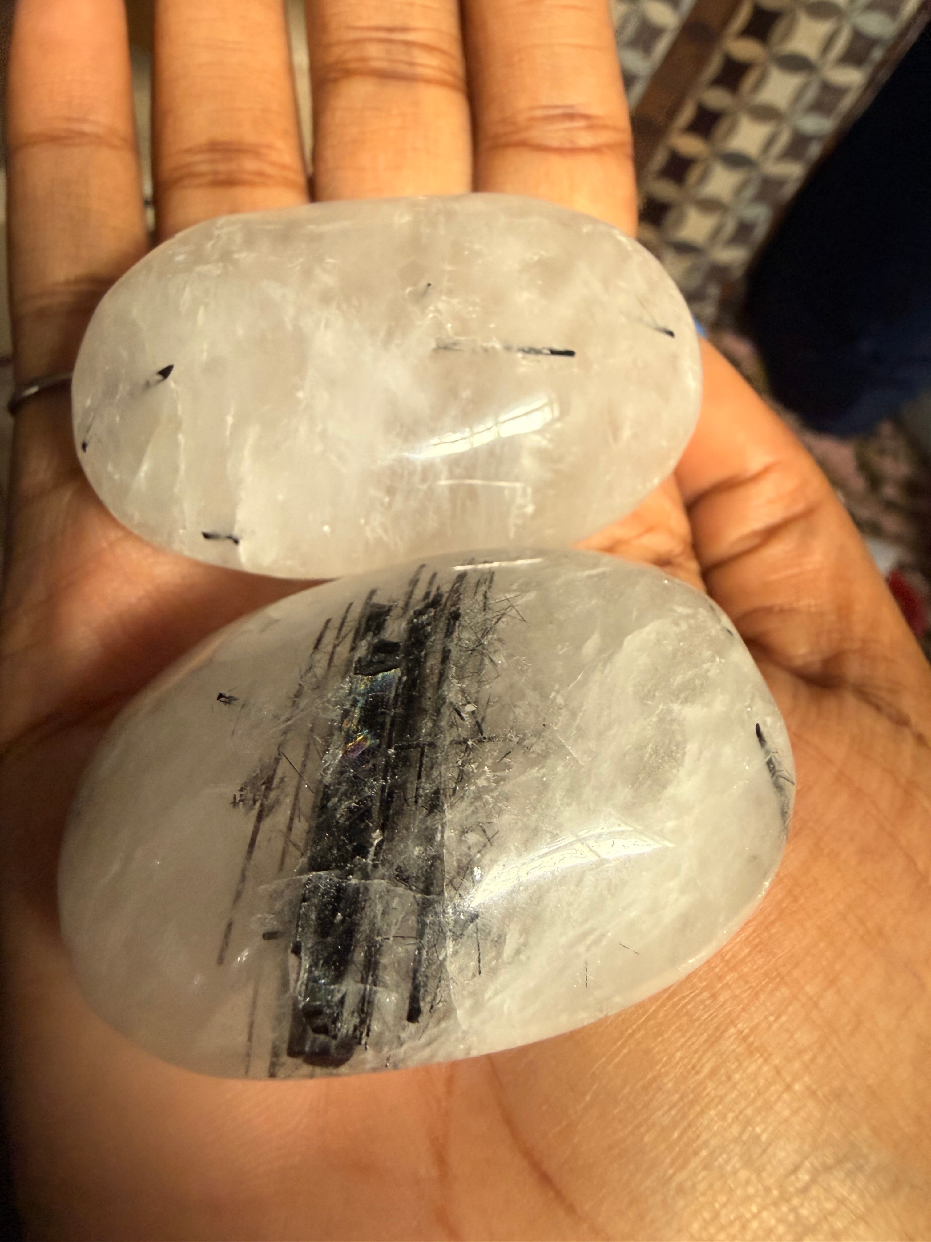Tourmalinated Quartz Palm Stone