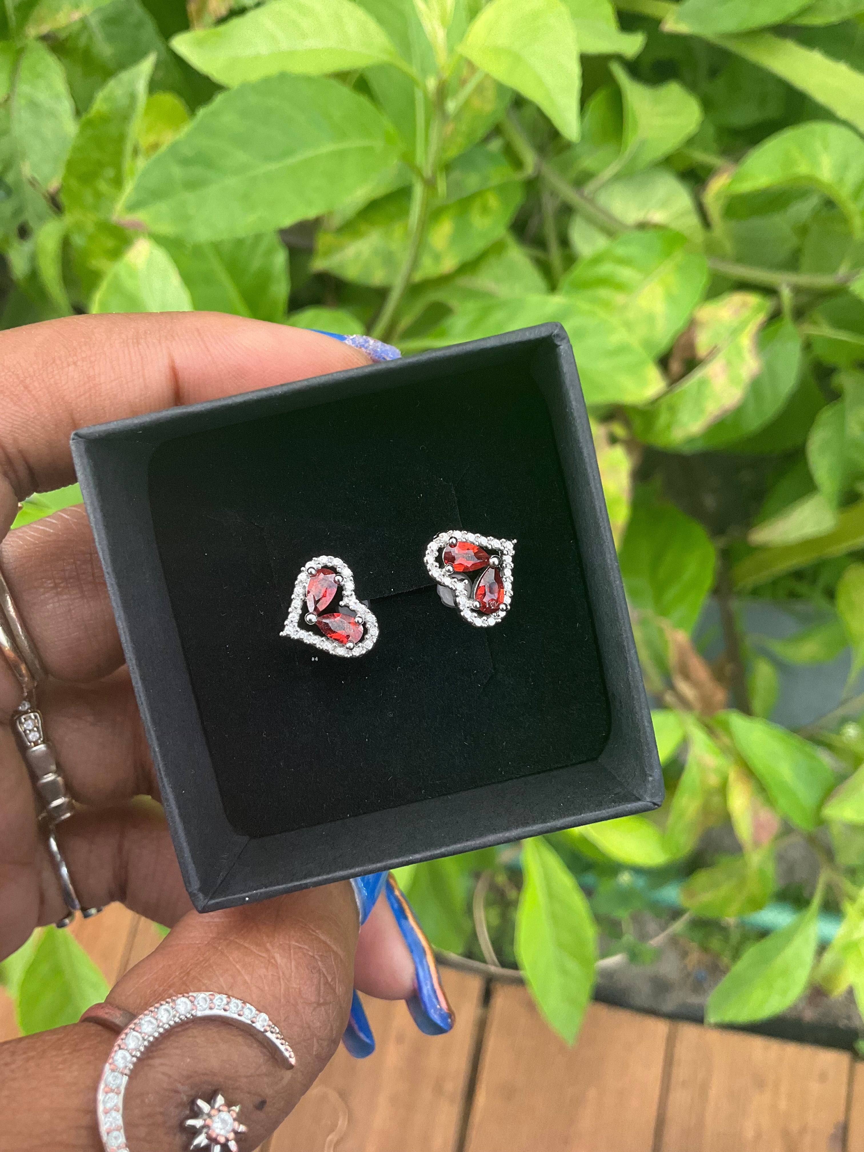 Garnet Heart Stud Earring