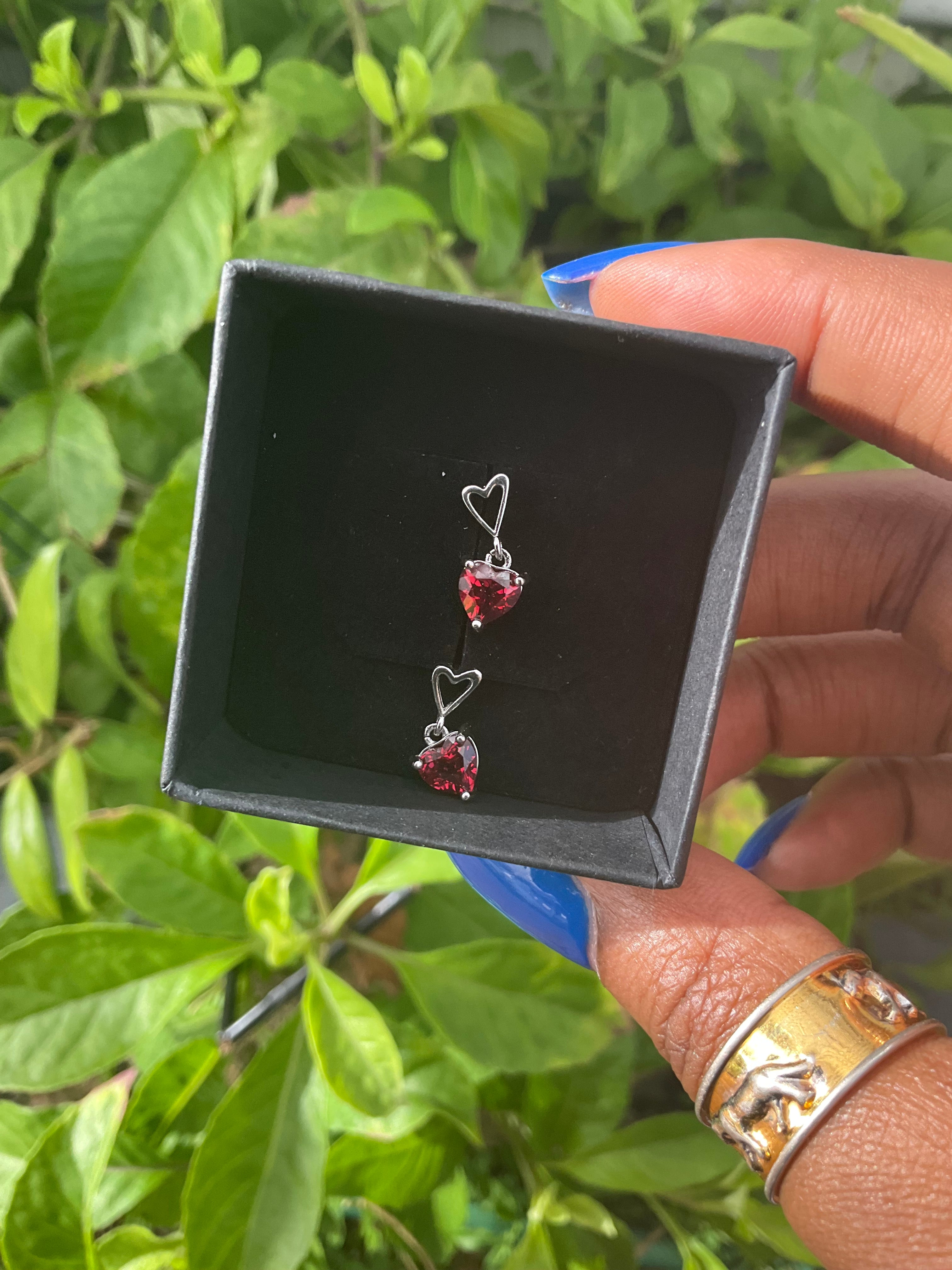 Garnet Heart Dangly Earring