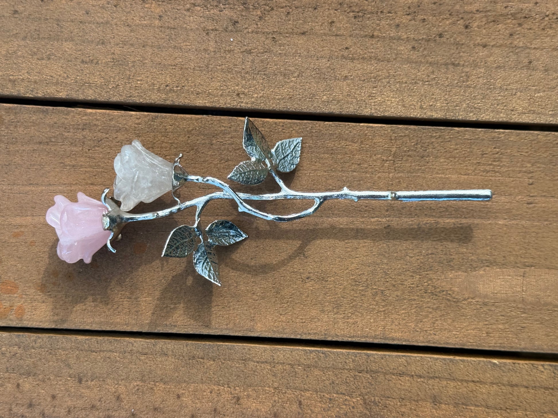 Rose and Clear Quartz Stemmed Rose