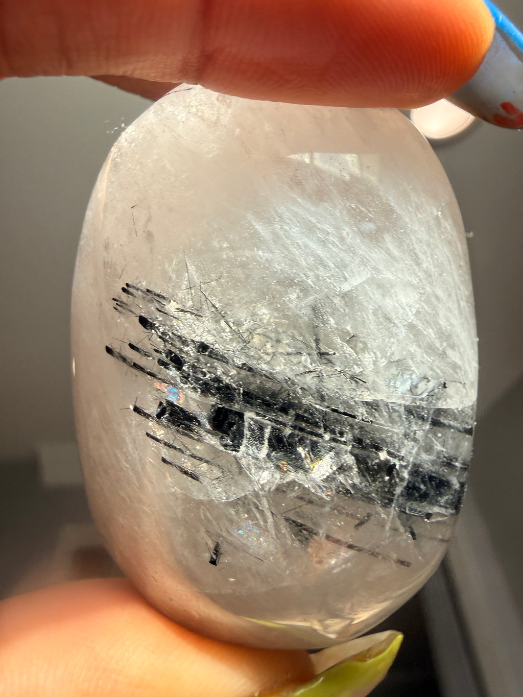 Tourmalinated Quartz Palm Stone