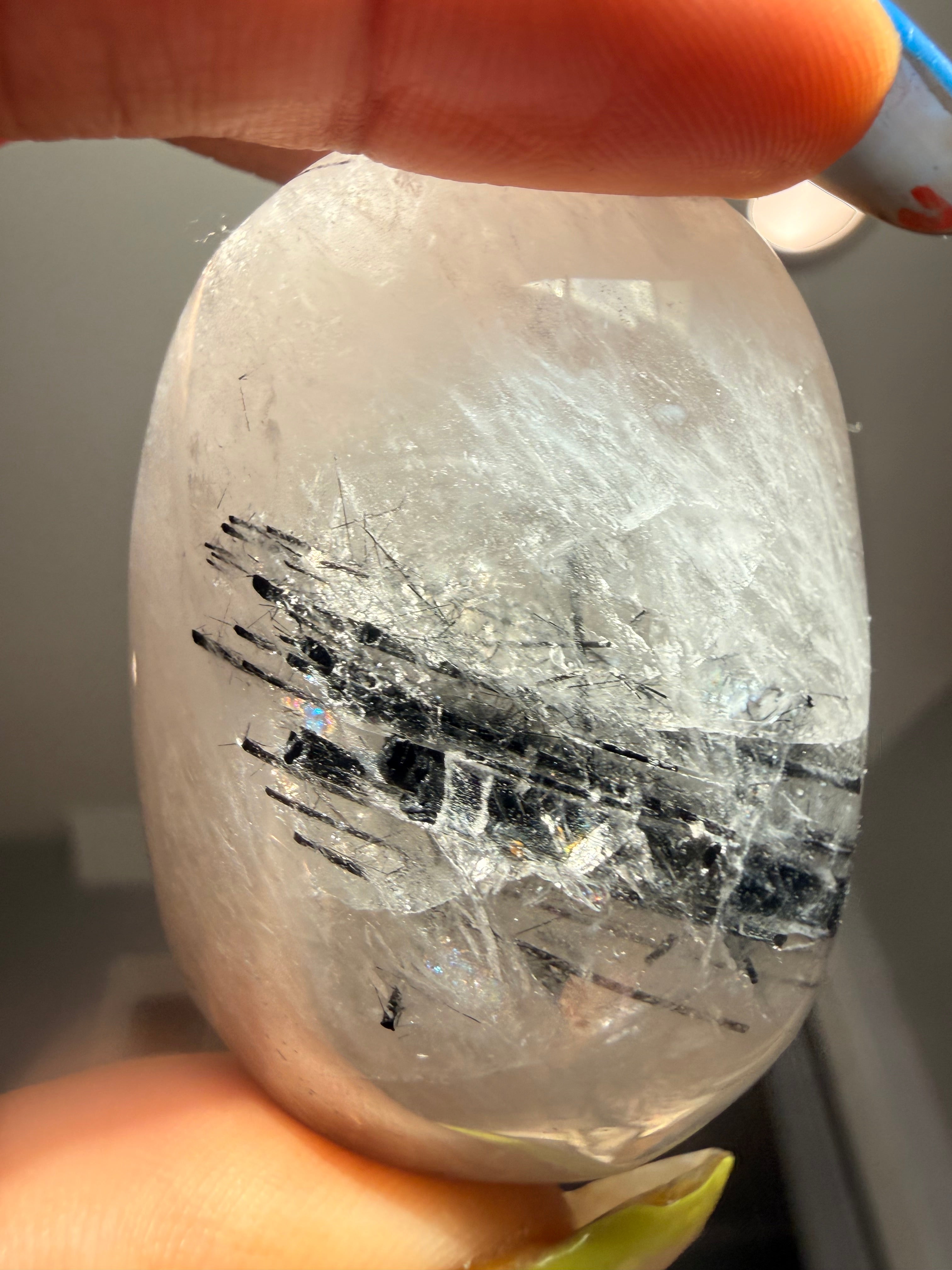 Tourmalinated Quartz Palm Stone