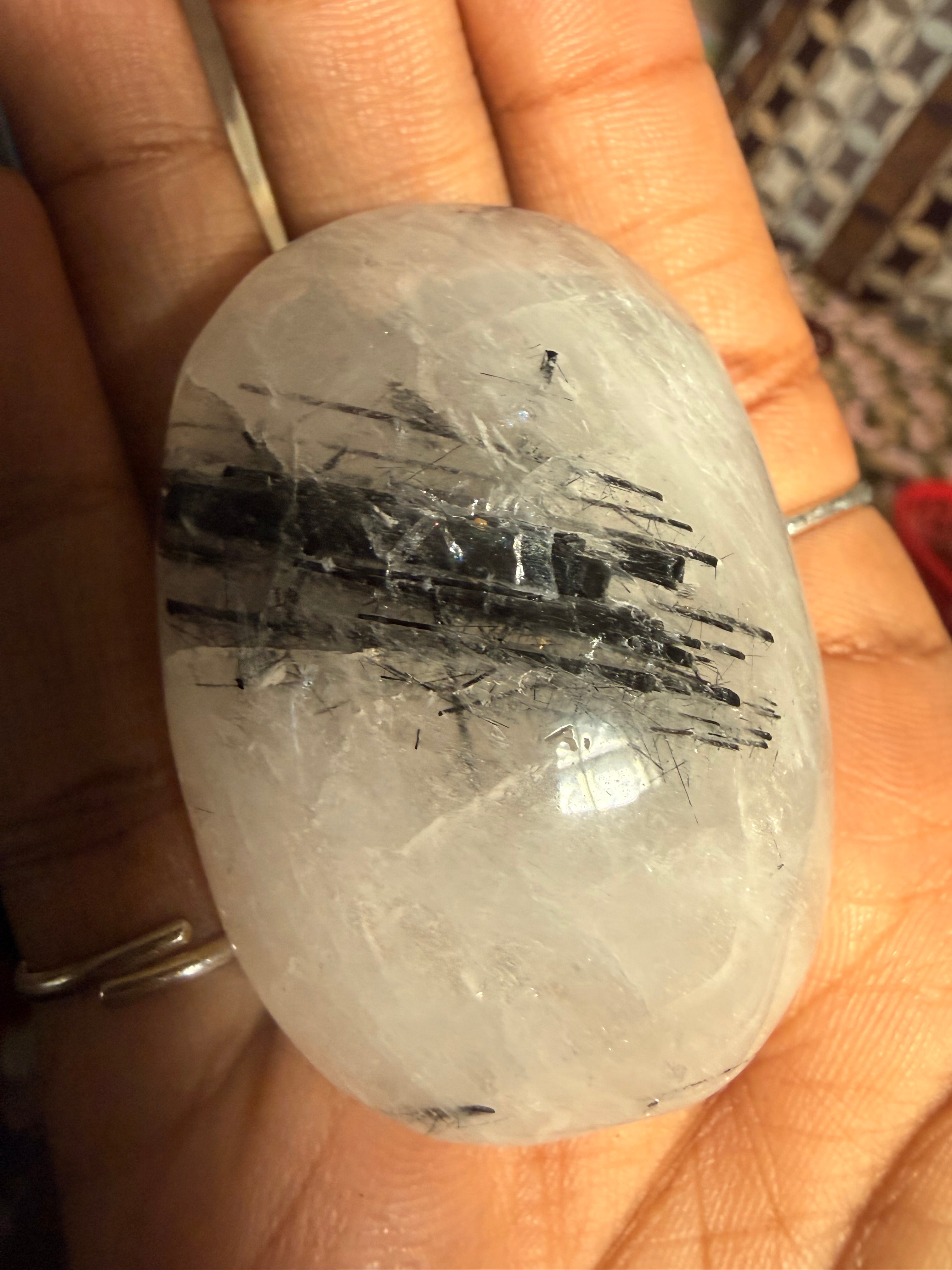 Tourmalinated Quartz Palm Stone