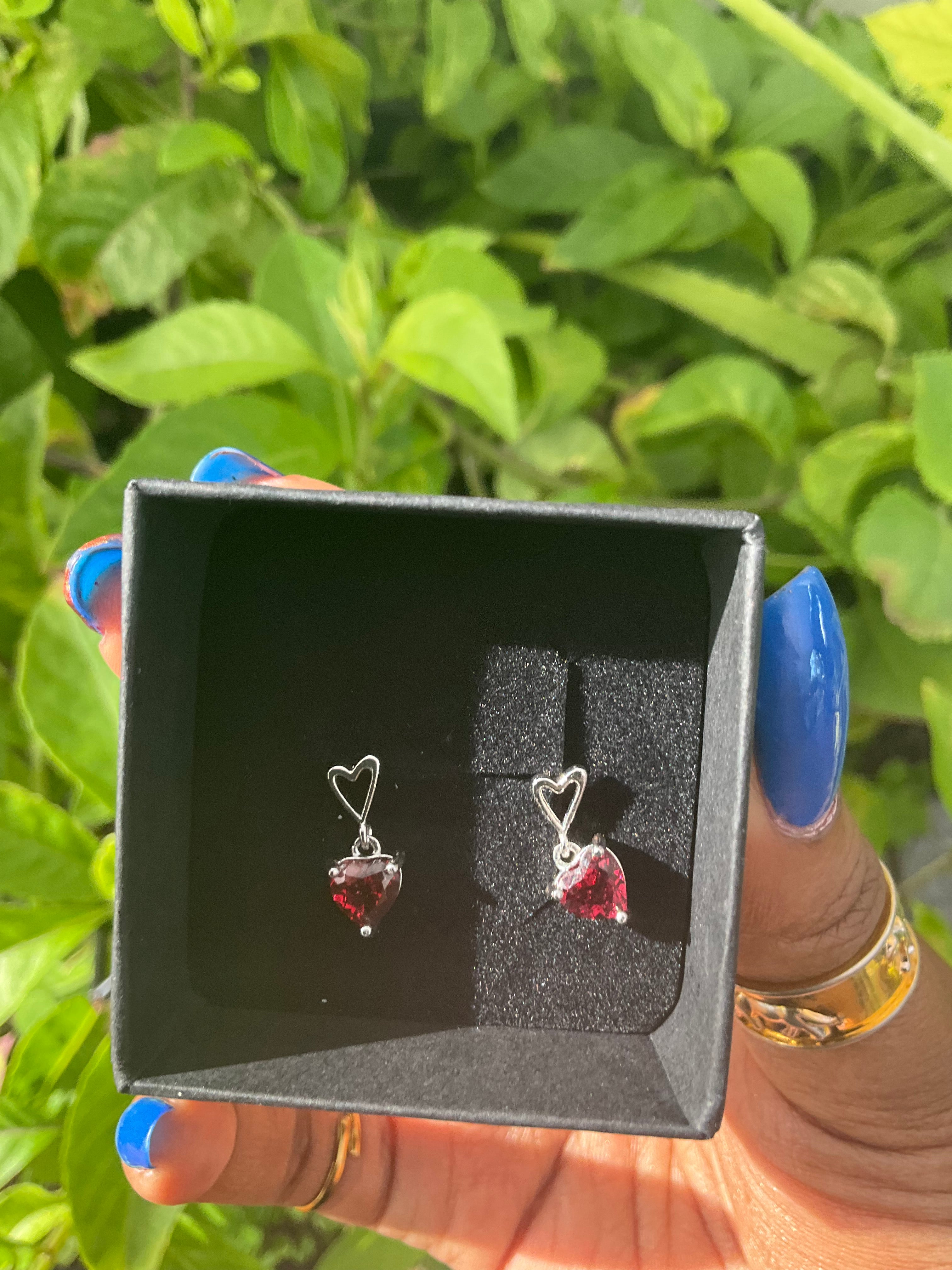 Garnet Heart Dangly Earring