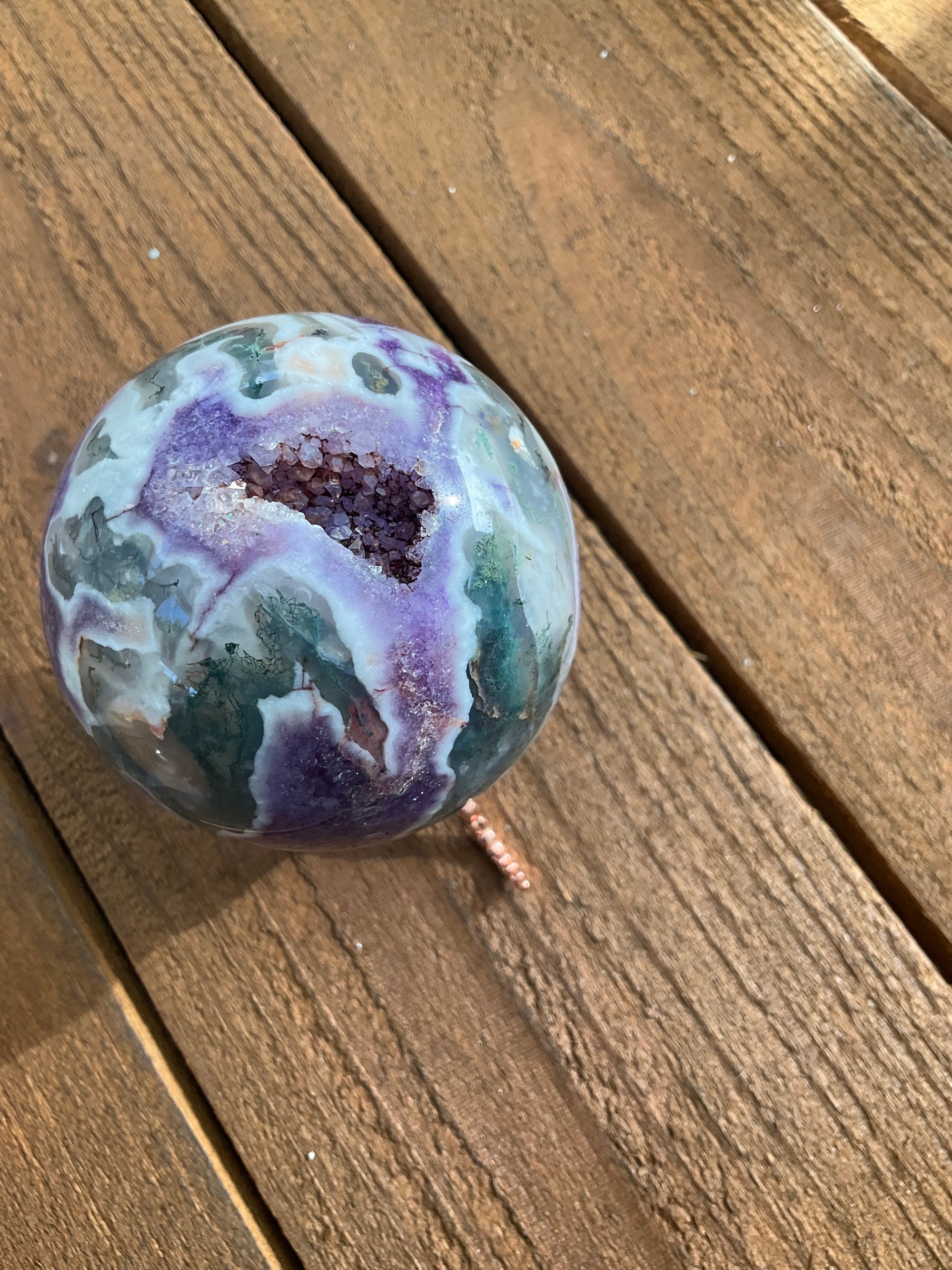 Moss Agate Purple Druzy Sphere