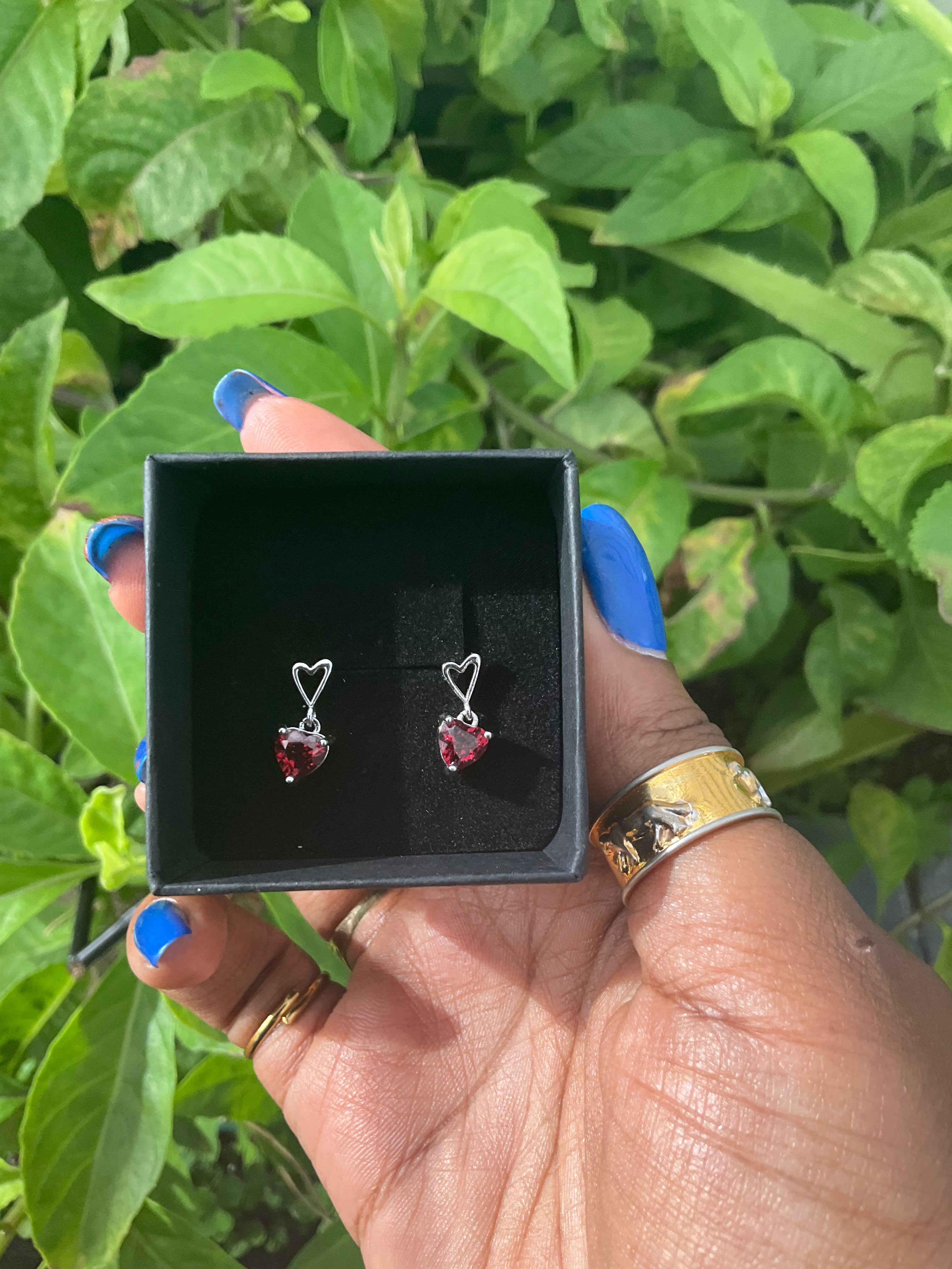 Garnet Heart Dangly Earring