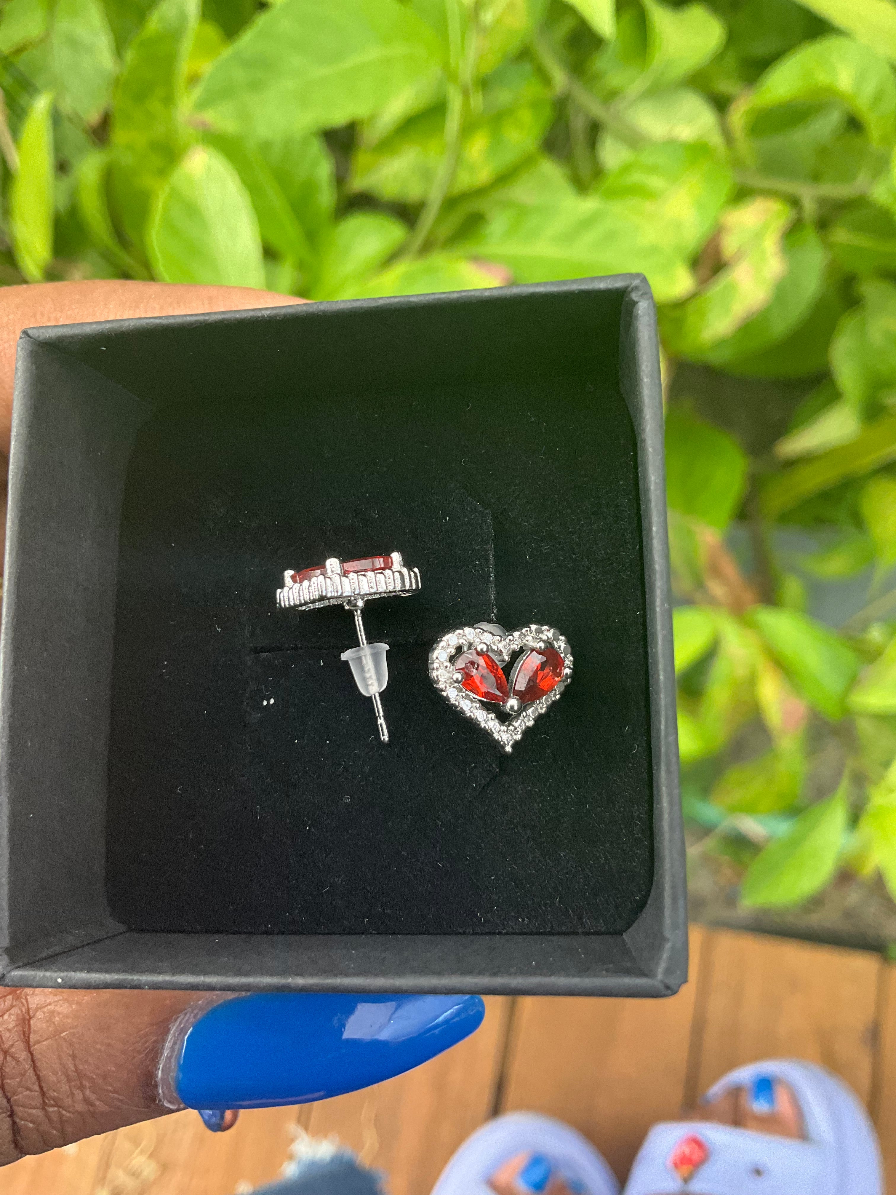 Garnet Heart Stud Earring