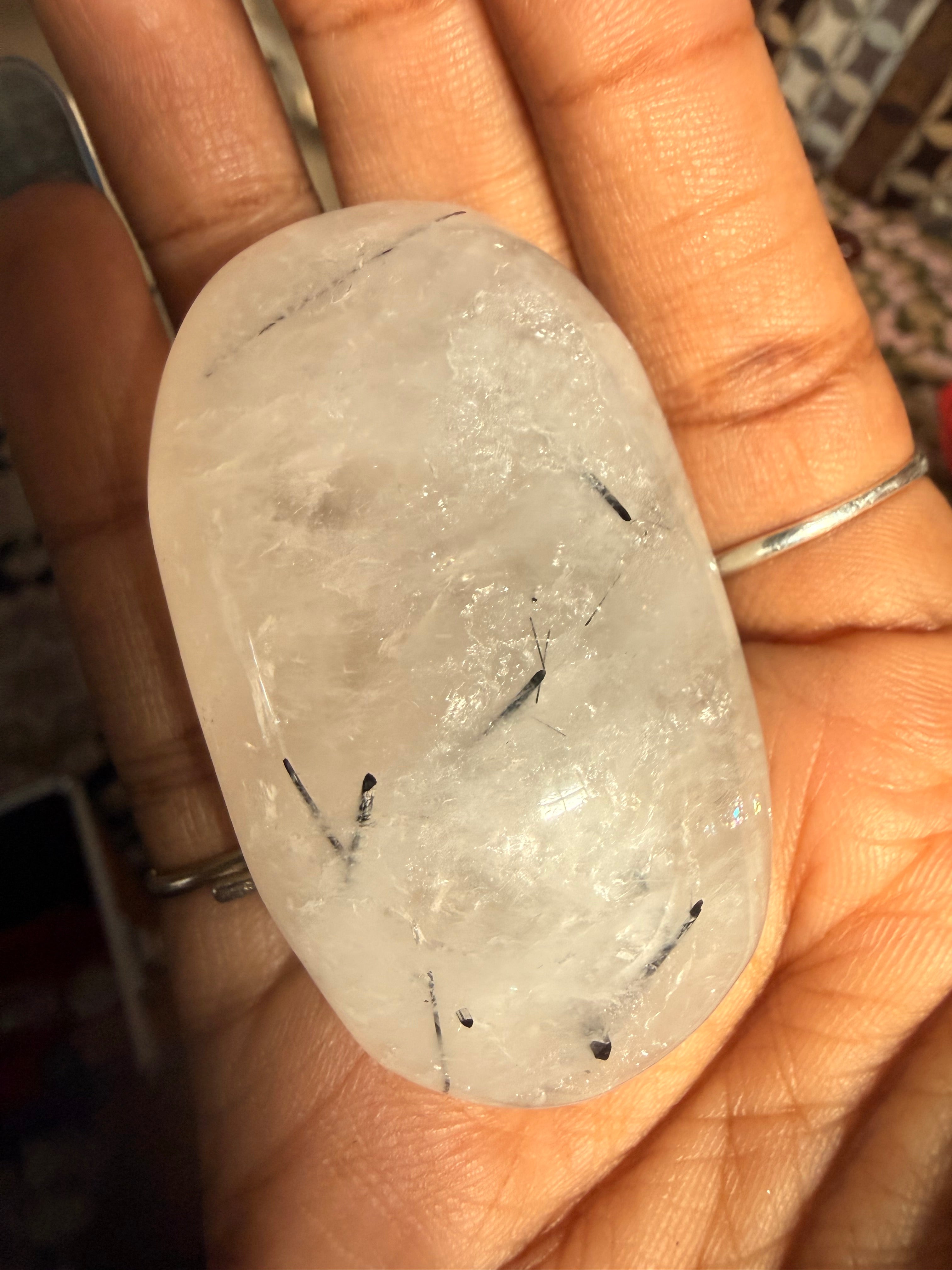 Tourmalinated Quartz Palm Stone