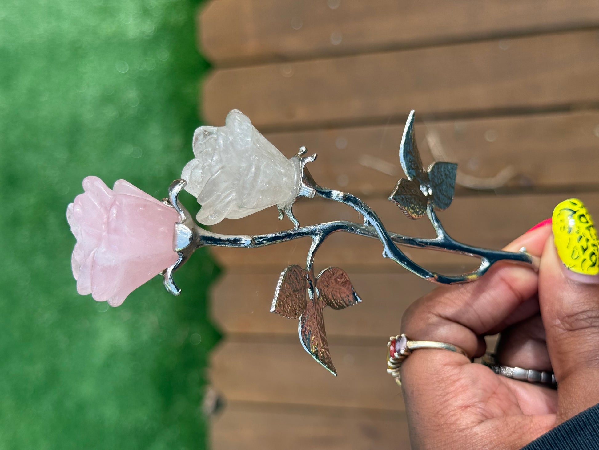 Rose and Clear Quartz Stemmed Rose