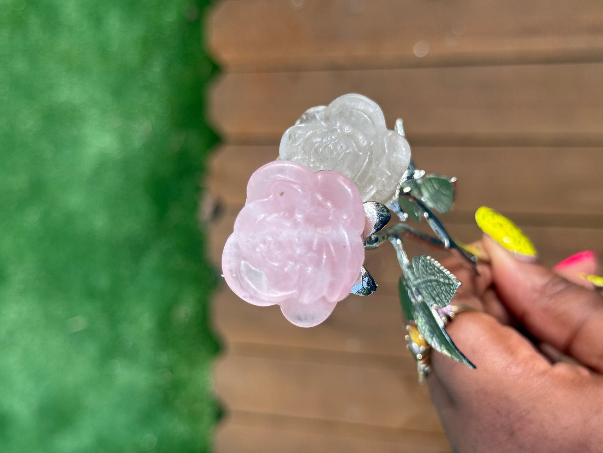 Rose and Clear Quartz Stemmed Rose