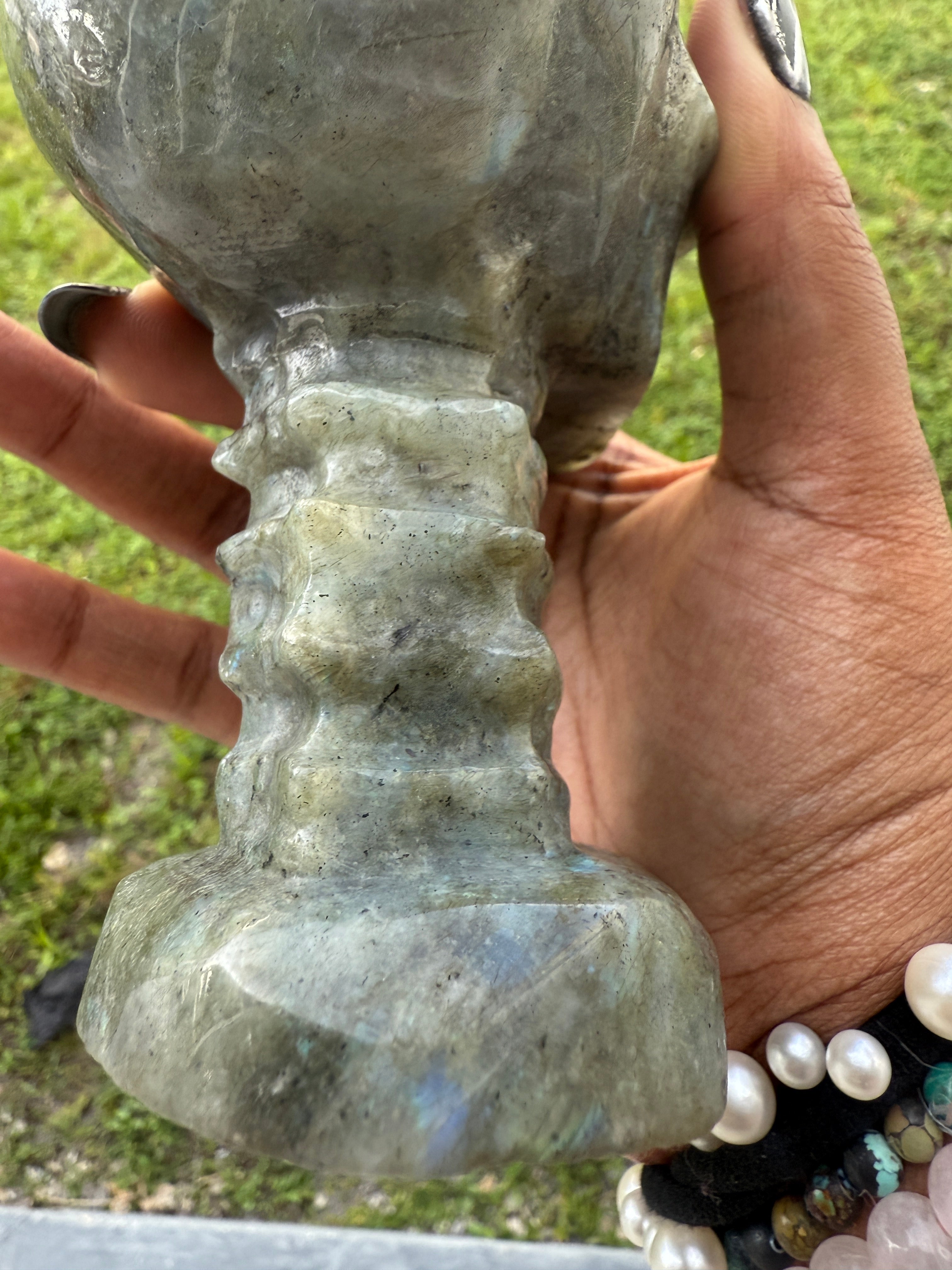 Labradorite Skull & Spine - Consciousness Expansion Sculpture