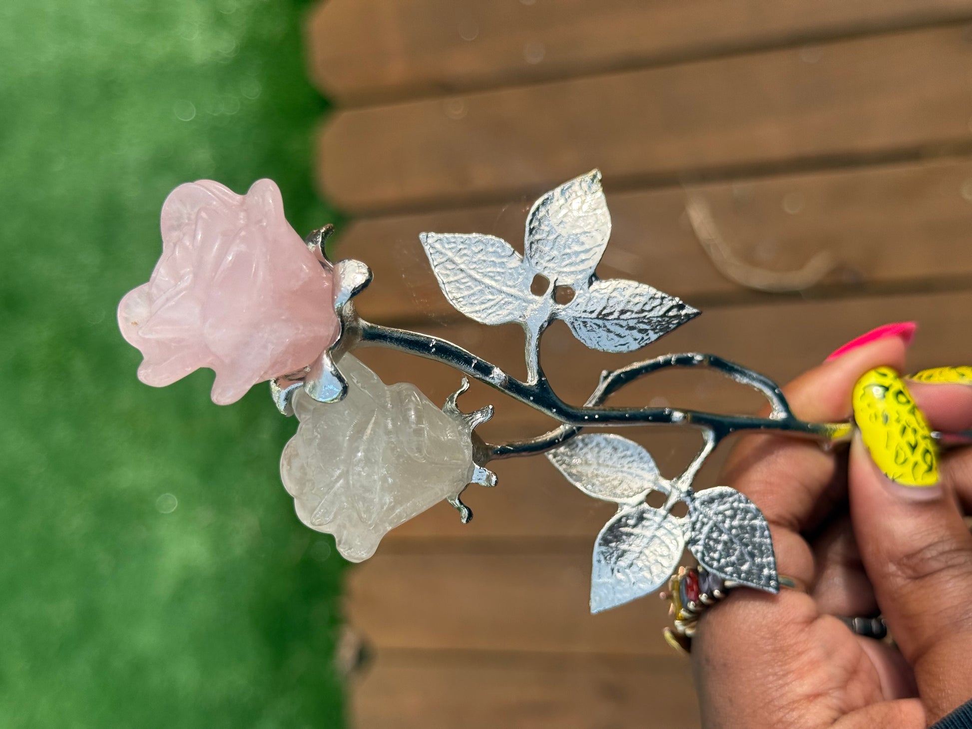 Rose and Clear Quartz Stemmed Rose