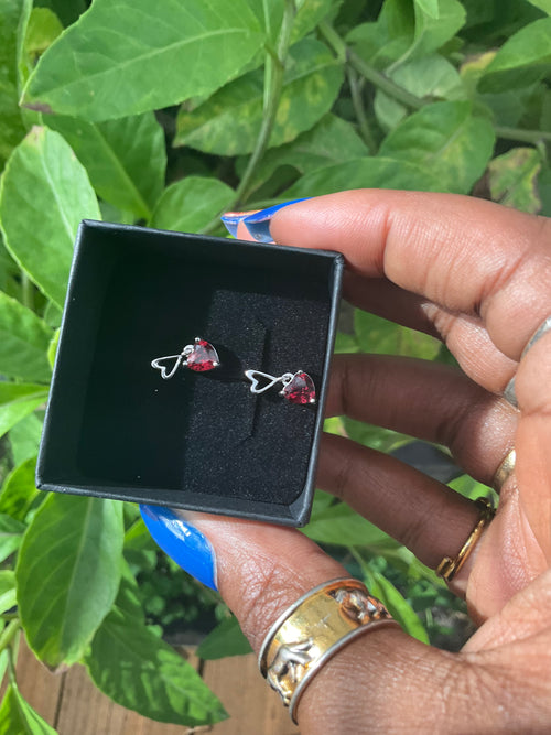 Garnet Heart Dangly Earring