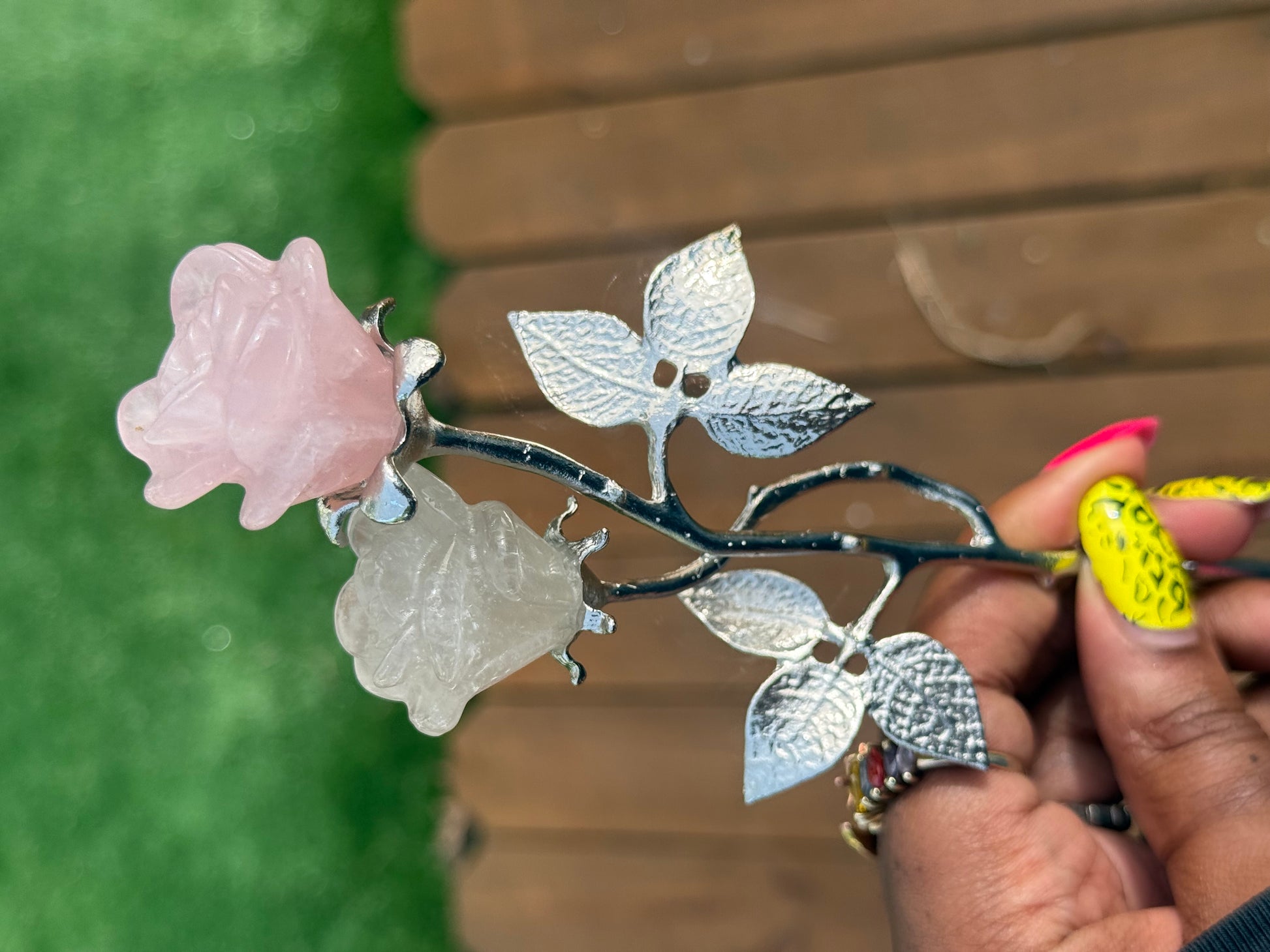 Rose and Clear Quartz Stemmed Rose
