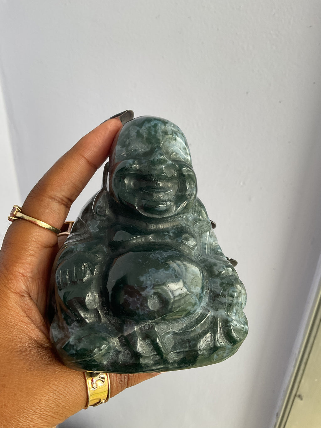 Druzy Moss Agate Happy Buddha