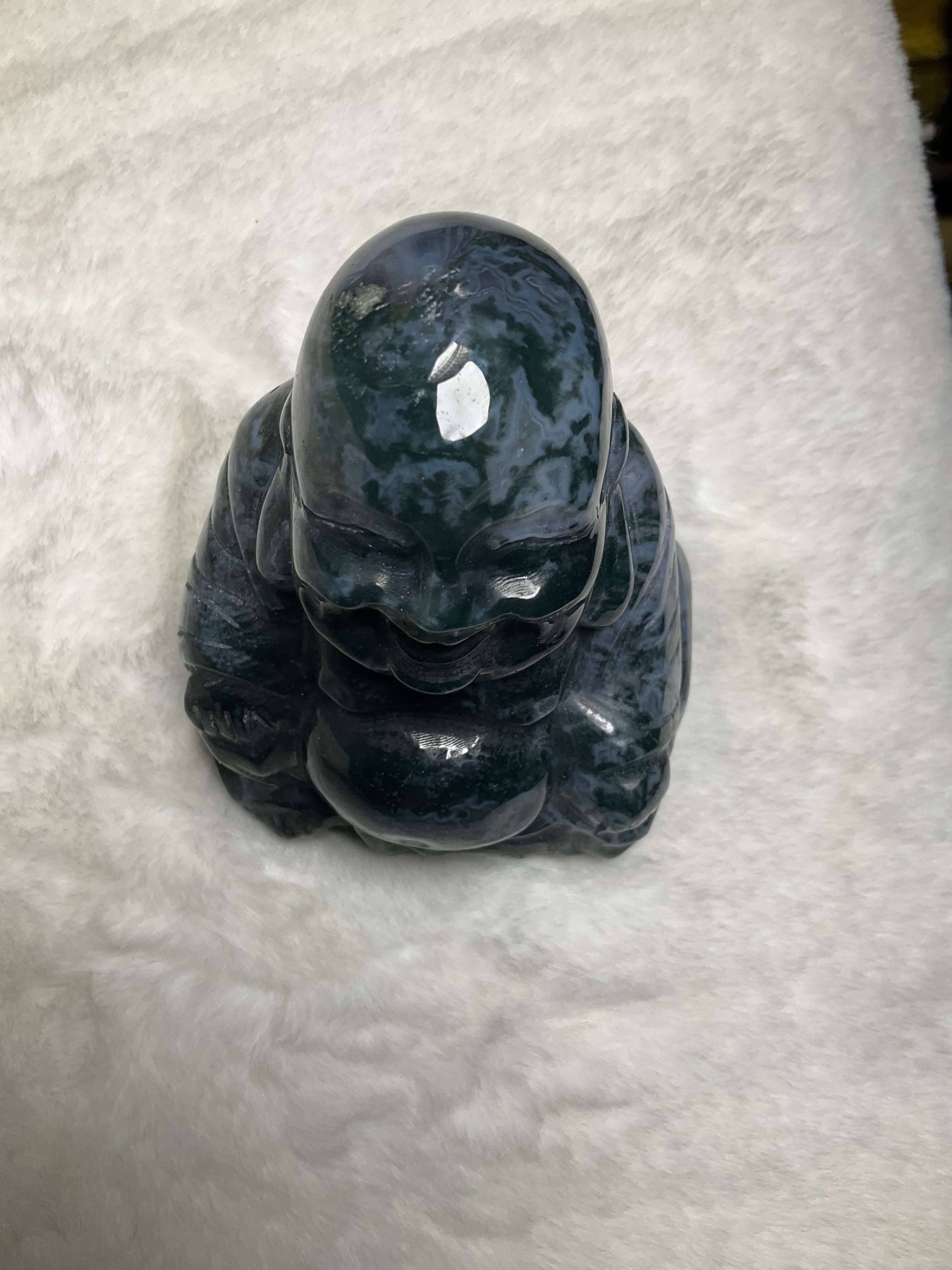 Druzy Moss Agate Happy Buddha