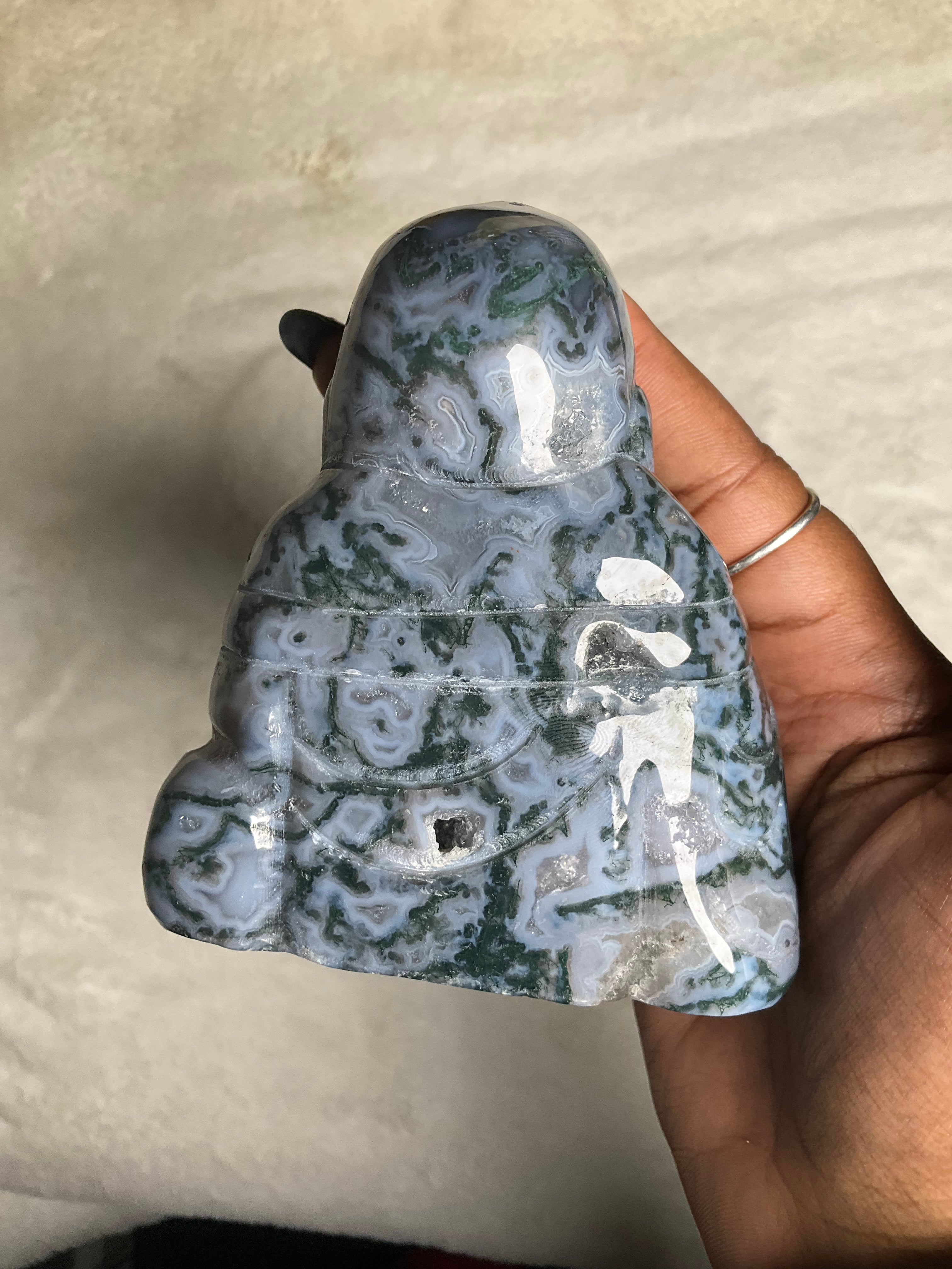 Druzy Moss Agate Happy Buddha