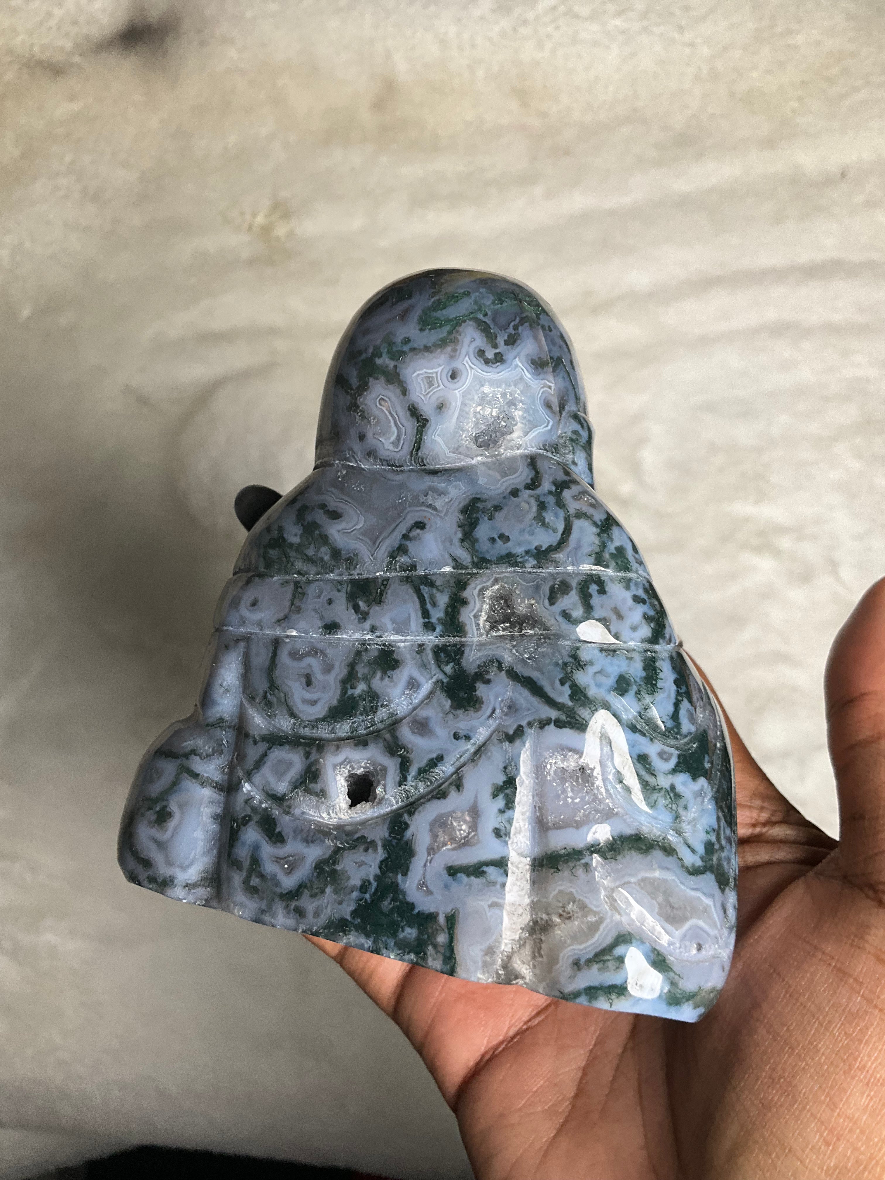 Druzy Moss Agate Happy Buddha
