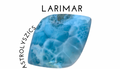 Blue larimar stone with 'Astrolysics' and 'Larimar' text on a white background