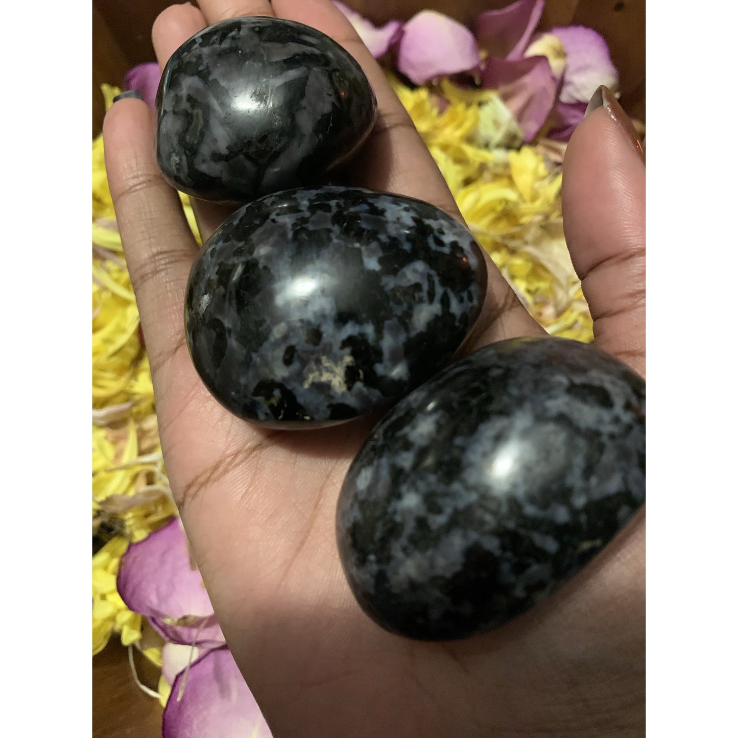 Mystic Merlinite Palm Stone (Indigo Gabbro) - Astrolyszics