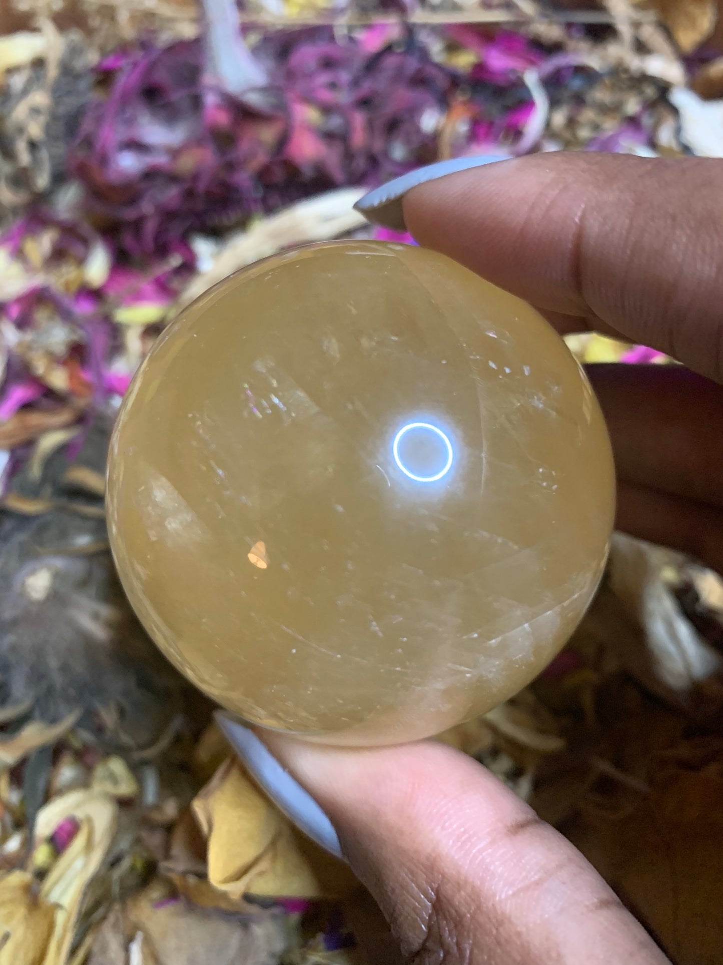 Honey Calcite Sphere w/ stand - Astrolyszics