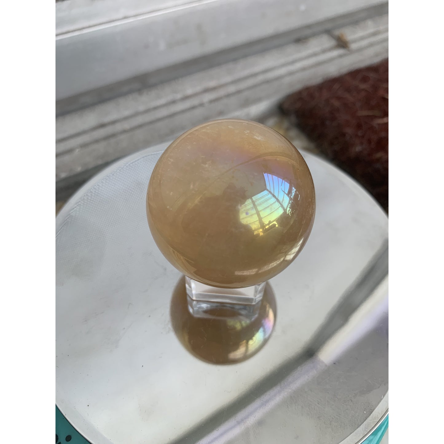 Aura Honey Calcite Sphere w/ stand - Astrolyszics