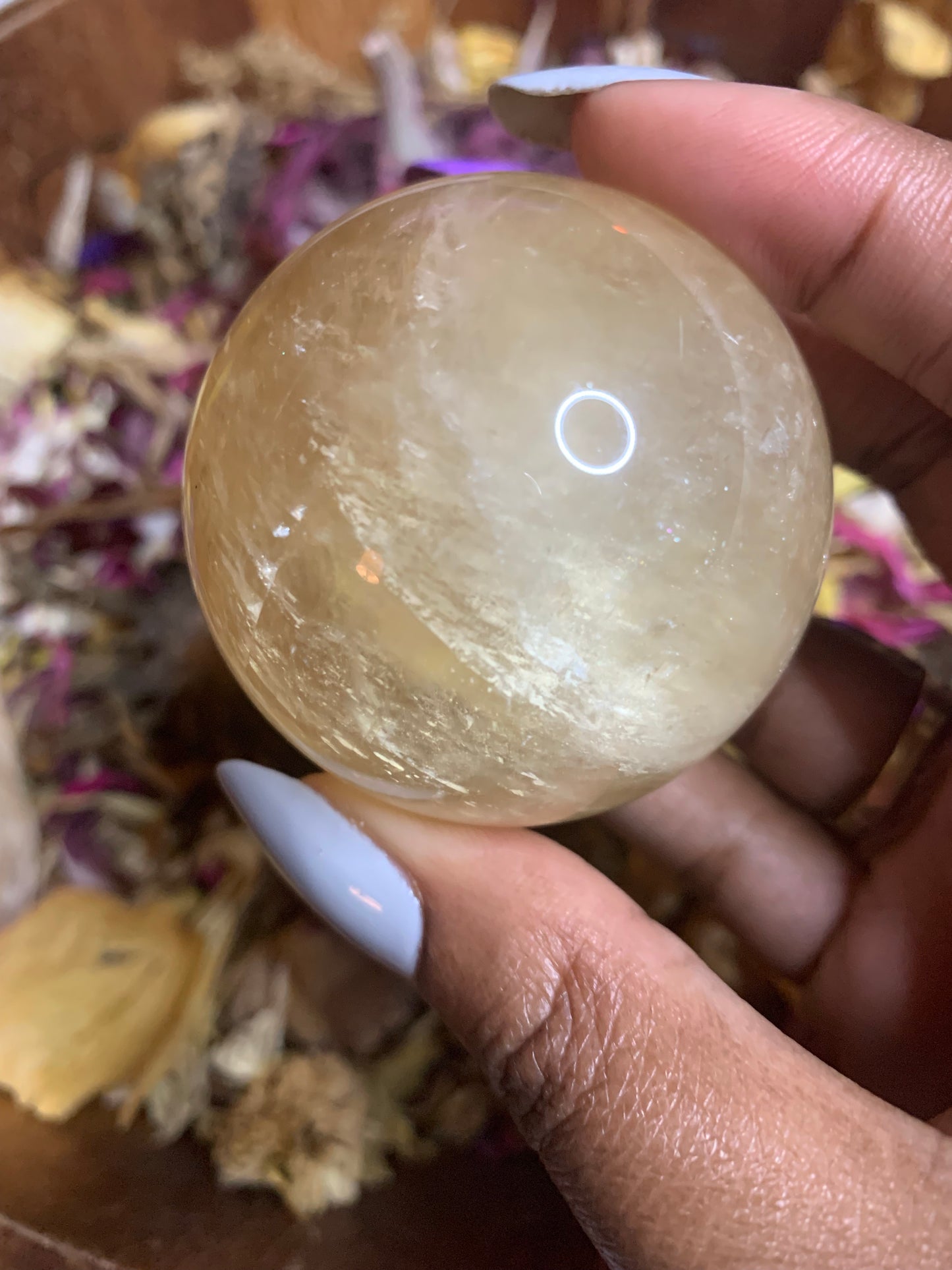 Honey Calcite Sphere w/ stand - Astrolyszics