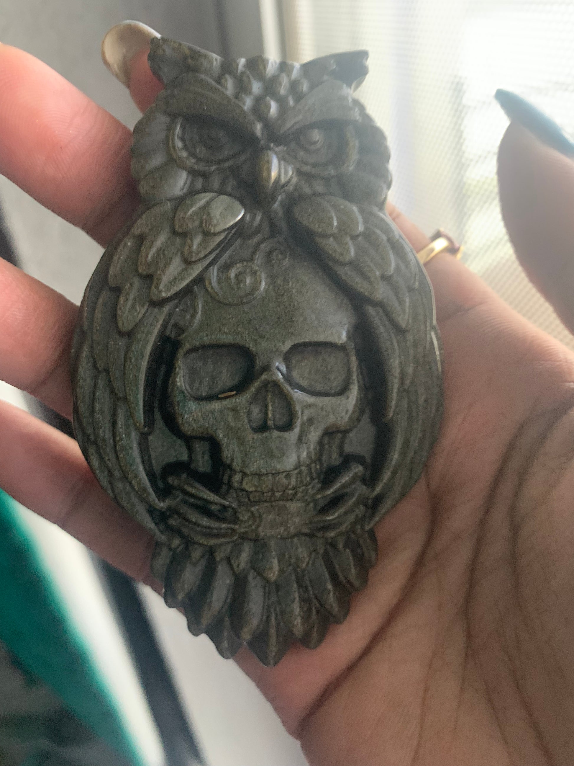 Silver Sheen Obsidian Owl Skull - Astrolyszics